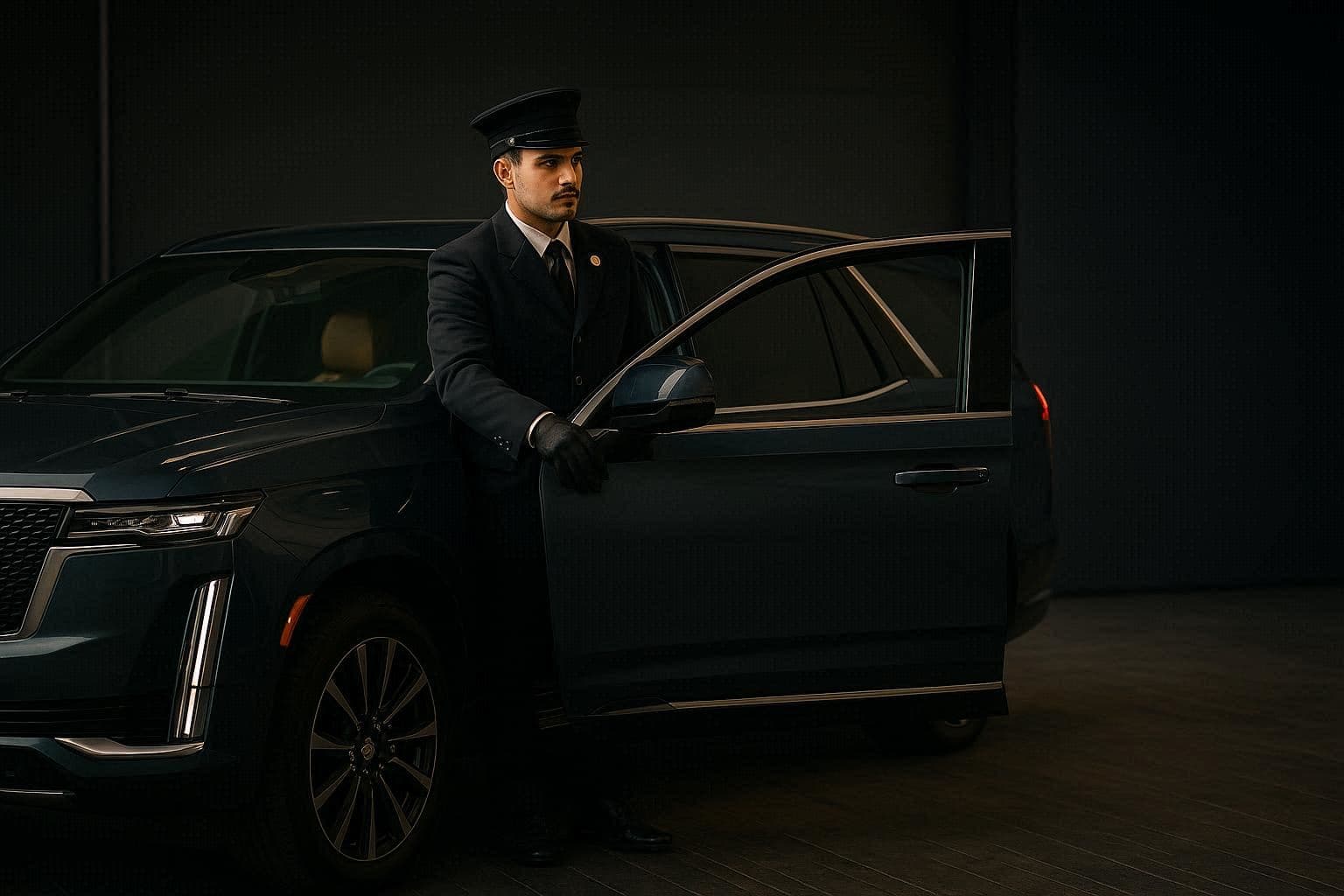 Luxury chauffeur opening car door